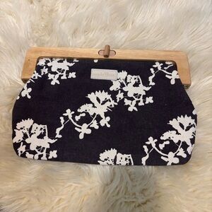 Apple & Bee Black & White Floral Canvas Clutch with Wood Frame
